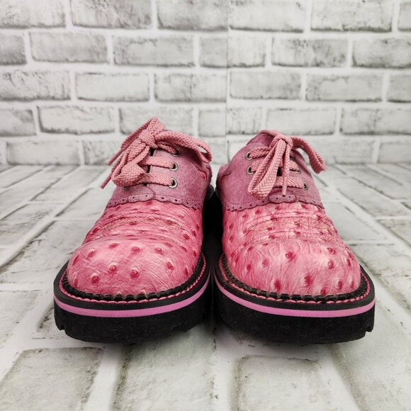 Ariat Fatbaby Platform Women's Sz 7 B Pink Suede Ostrich Print Y2K Chunky Clogs - Picture 2 of 10